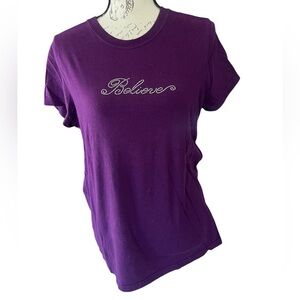 Women’s 100% cotton T-shirt with “Believe” graphic, sz XL, purple